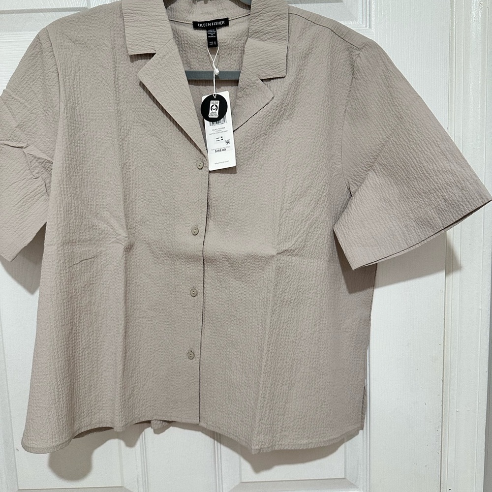 Eileen Fisher Textured Beige Button-Up Shirt